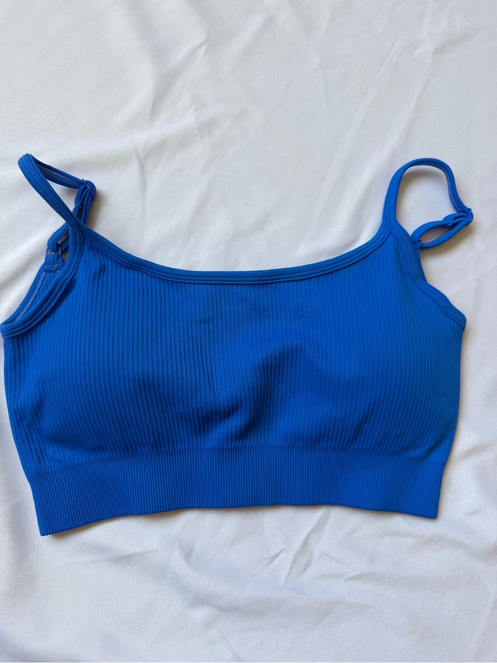 NWT OQQ Ribbed Blue Crop Tank with Adjustable Straps Sports bra Gym Workout, Sm